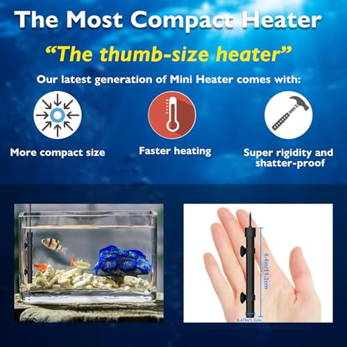 50W Small Aquarium Heater Betta Heater for 5-10 Gallon Freshwater & Saltwater Tanks, Alumina Ceramic Fish Tank Heater Turtle Heater with Dry-Run & Overheat Protection - size: For Tanks ≤ 10 Gal