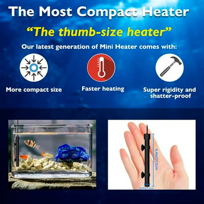 50W Small Aquarium Heater Betta Heater for 5-10 Gallon Freshwater & Saltwater Tanks, Alumina Ceramic Fish Tank Heater Turtle Heater with Dry-Run & Overheat Protection - size: For Tanks ≤ 10 Gal