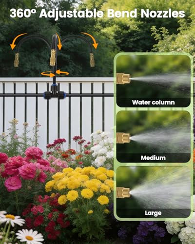 120FT Drip Irrigation System for Garden with 18 Nozzles –360° Adjustable Misting Nozzles, Quick-Connect Design, Ideal for Raised Beds, Lawns, Greenhouses & Outdoor Cooling - size: 120FT