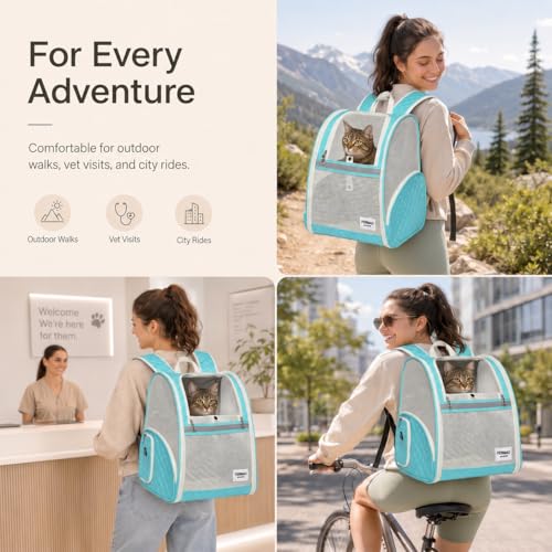 Cat Backpack Carrier for Small Dogs and Medium cat Puppy Kitten Bunny Pet Carrier Backpack Collapsible with Fully Ventilated Mesh with Safety Leash (LightGreen, 12.9" L x 10.62" W x 15.5" H - M) - color: LightGreen, size: Medium