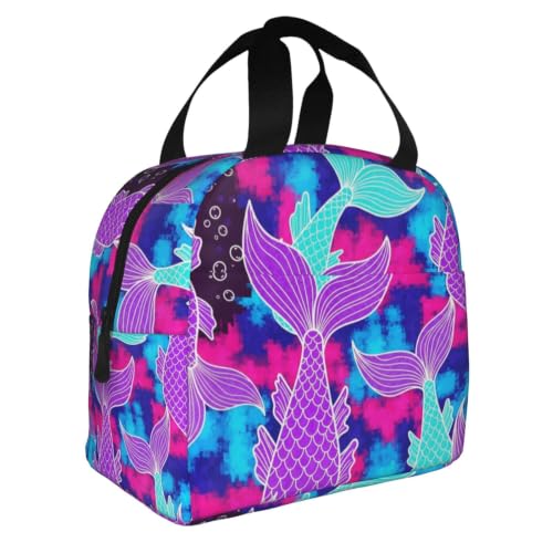 Men Mermaid Tail Print Insulated Lunch Box Thermal | Mermaid Tail Purple, Oxford Leakproof Cooler Bag, Adjustable Shoulder Strap for Camping & Office - color: Pattern (847)