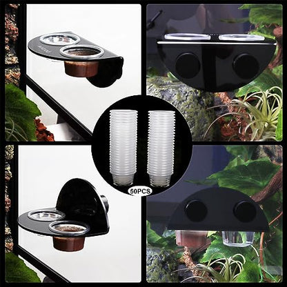 AIICIOO Gecko Feeder Ledge Cup 1oz Plastic Bowls 50 Pack Reptile Food Feeder Water Dish Ledge Accessories Bowls for Crested Gecko Lizards Chameleon Spiders Snake Frogs - size: Feeding Cup 50Pcs
