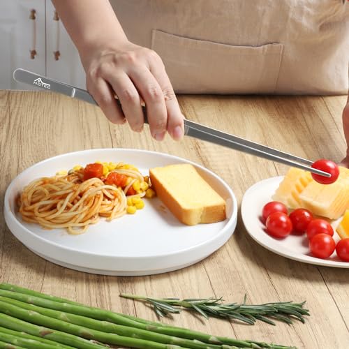 HOTEC Kitchen Tweezers Tongs Stainless Steel, Set of 4-10" and 12inch Extra-Long Food Tweezers Fine Kitchen Tongs for Cooking,Grill and Baking - color: Silver, size: 4PCS: 12 & 10 Inch