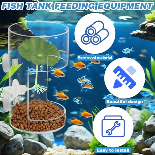 Fish Tank Food Tray with Suction Cups Comes with Two Single-Layer Small Lotus Leaves, Feeding Tube Supplies, Breeder Box for Aquarium, Round Aquariums & Fish Bowls Accessories - color: 4.Transparent