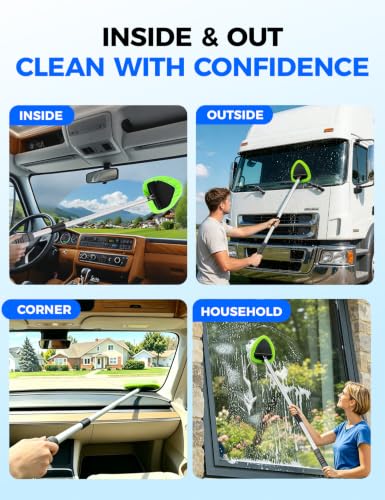 XINDELL Interior Windshield Cleaner Tool – Car Interior Window Cleaning Kit with 29inch Extended Long Handle & 4 Microfiber Pads, Auto Wiper Windshield Brush for Car, Trucks, SUVs, RVs & Home - size: 29in