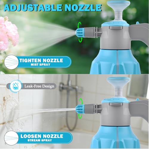 Hand Pump Sprayer 1/2 Gallon, Leak-Proof Plant Mister Spray Bottle | 2L Handheld Garden Pressure Sprayer, Lockable Spray Switch Design, Adjustable Nozzle, Extended Spray Rod, Lawn and Garden