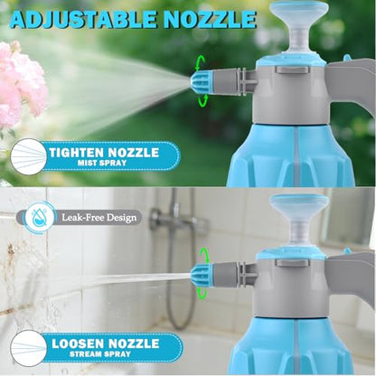 Hand Pump Sprayer 1/2 Gallon, Leak-Proof Plant Mister Spray Bottle | 2L Handheld Garden Pressure Sprayer, Lockable Spray Switch Design, Adjustable Nozzle, Extended Spray Rod, Lawn and Garden