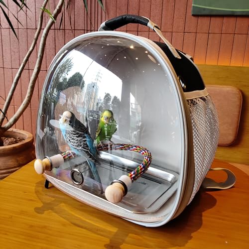 Small Bird Travel Backpack Carrier Cage, Backpack to Transport Backpack Carrier with Metal Tray Stand Perch for Parakeet Cockatiel Budgies Vet Carry Book Bag Green - color: Pink