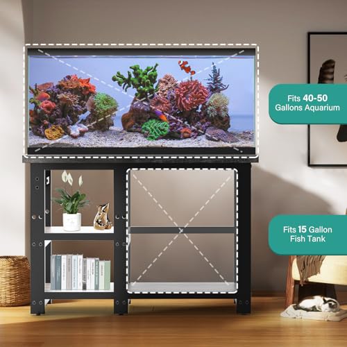 AQQA Aquarium Stand 36×18 Inch, 720LBS Heavy Duty Metal Frame | 3-Tier Storage Shelves Fish Tank Stand, 5-in-1 Outlets, Ideal for Aquariums, Reptiles, Terrariums for 40-50 Gallon Tanks - size: L for 40-50 Gallon (With power outlet)