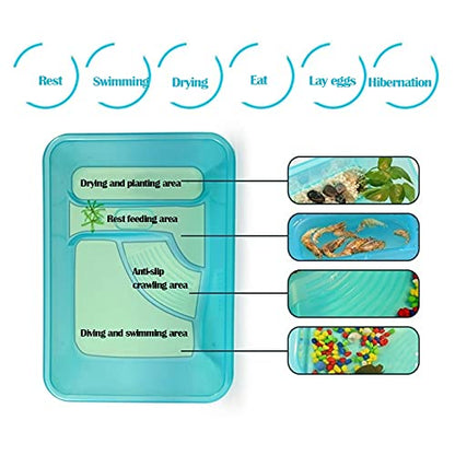 kathson Turtle Tank Aquarium, Turtle Habitat Reptile Plastic Terrarium Safe Durable, Tortoise Tank with Lid Prevent Climbing Escaping (Medium) - size: Medium - 16.9x11.8x6.3 Inch