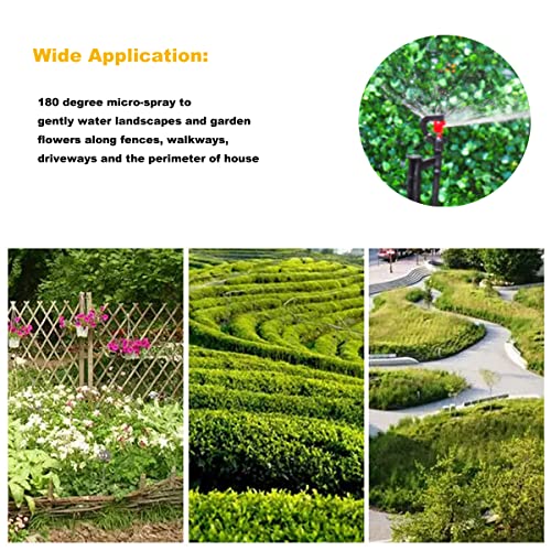 Drip Irrigation Micro Spray Emitter on 20 inch Stake with 1/4" Tubing and Barbed Coupler 180° Half Circle Pattern, 8.5’ Spraying Distance - size: 9 Sets 180° Micro Spray Emitters