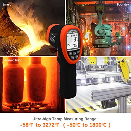 BT-1800 Non Contact Pyrometer High Temperature Infrared Thermometer Gun -58°F ~3272°F (-50~1800℃) DS 50:1 for Metal Melting Furnace Forge Kiln Tempe Tester (Not Accurate for Human Temp) - color: BT-1800 Blue (-58°F ~3272°F)