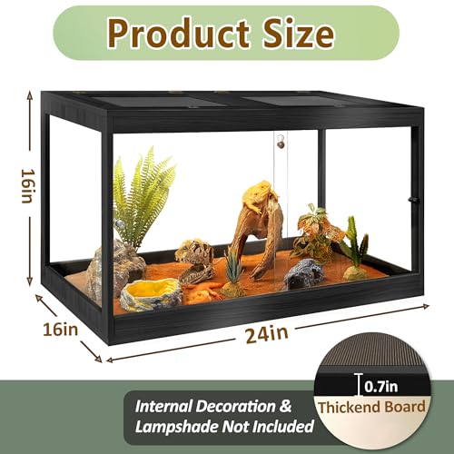 Bearded Dragon Tank 30 Gallon, Tempered Glass Reptile Tank with Meatl Mesh Roof and Front Sliding Door, Anti-Scratch Lizard Tank,Spacious Reptile Enclosure for Snakes,Lguanas (Black) - color: Black, size: 30Gallons，24"x16"x16"