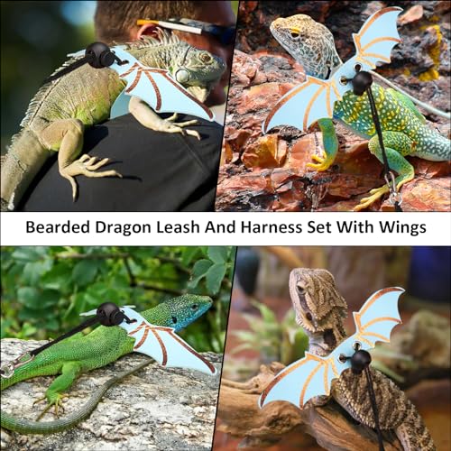 Adjustable Lizard Leather Leash Harness and Bearded Dragon Carriers Sling,Bearded Dragon Harness and Leash Set Soft Spacious Opening for Camping for Outdoor Travel Walking Rest - color: Blue