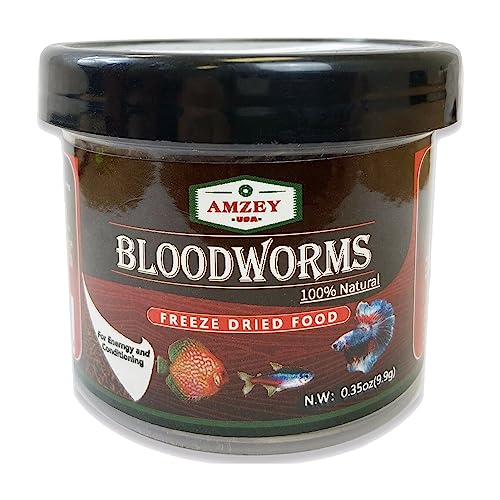 Amzey Blood Worms 0.35oz -100% Natural Freeze Dried Blood Worms - Aquarium Fish Food - High Protein Food for Betta Fish, Food for Goldfish, Cichlid, Guppy, Discus, Turtle - size: 0.35 Ounce (Pack of 1)