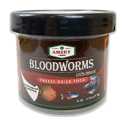 Amzey Blood Worms 0.35oz -100% Natural Freeze Dried Blood Worms - Aquarium Fish Food - High Protein Food for Betta Fish, Food for Goldfish, Cichlid, Guppy, Discus, Turtle - size: 0.35 Ounce (Pack of 1)