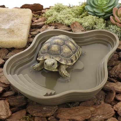 Lake Shaped Bathing Tub for Reptiles, Tortoise Bathing Pool with Steps - Water Dish for Animal Gecko Frog Daily Soaking and Resting