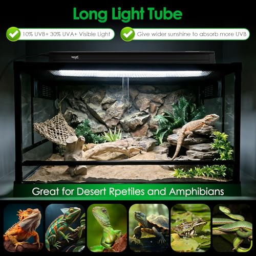 UVB Light for Reptiles Bearded Dragon, T5 UVB Reptile Light Fixture HO UVB Bulb Lighting Combo Kit 10.0 24W UVA UVB Reptile Light Bulb Terrarium Lamp Tube Bar for Snake Gecko Turtle Lizard, 22 Inch - size: T5-22Inch