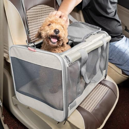 GAPZER Pet Carrier for Large Cat Soft-Sided Animal Traveling Bag up to 20lb | Privacy Protection Big Kitten Car Travel Cloth Carry Bag up to 20 lbs, Small Animal Portable Mesh Kennel Cage for Vet Visits - color: Beige