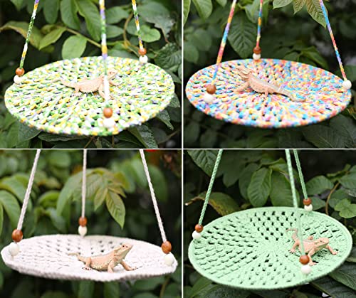 WEVONIGU Birds Hammock Bearded Dragon Rest Bed Habitats Supplies Climbing Terrarium for Lizard Leopard Gecko Parakeet Cockatiel Rats Hamster Squirrel Chameleon (Off-White) - color: Off-White