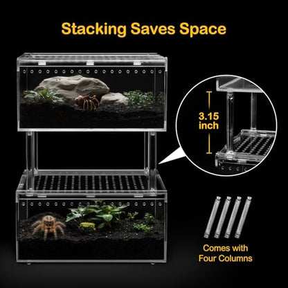PC Large Reptile Terrarium Starter Kit,Magnetic Jumping Spider Enclosure,Hermit Crab Tank,Arboreal Tarantula Cage for Praying Mantis