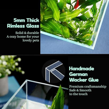 LAQUAL 6.5 Gallon Ultra Clear Glass Fish Tank, Rimless Low Iron Aquarium for Betta/Nano/Goldfish/Snail/Shrimp, Fish Tank & Cover Set & Feeding Ring & Cleaning Tools - color: 6.5 Gal