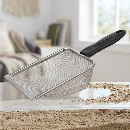 Abaodam Reptile Substrate Scooper and Smooth Rounded Edges with Antislip Handle 2pcs Stainless Steel Mesh Scoop for Terrarium and Acrylic Tank Cleaning