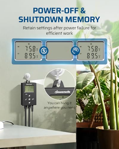 DEWENWILS Temp Controlled Outlet, Heating/Cooling, -22~221°F, 10A/1200W | 120V Digital Thermostat Outlet for Chest Freezer, Home Brewing, Green House, Incubation, Reptiles, Heat Lamps