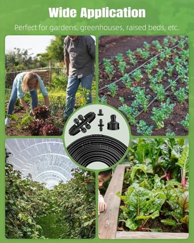 Pawfly 100 ft 1/4 Drip Irrigation Tubing, 1/4" Emitter Tubing with 6" Spacing, Polyethylene Drip Line with 12 Parts, Black Distribution Tubing for Drip Irrigation System, Drip Irrigation Hose Roll - size: 100 FT Kit with Emitters Drip Irrigation Tubing
