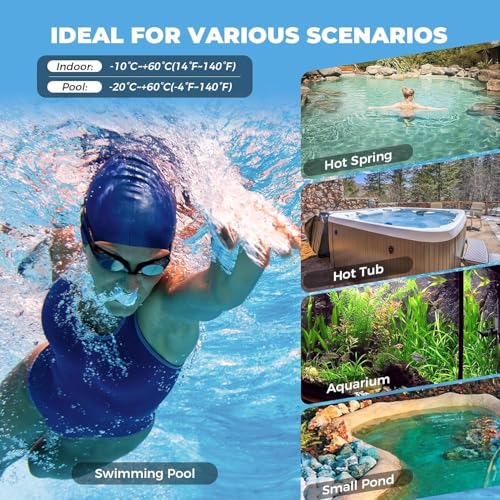 HEYAXA Wireless Pool Thermometer, IPX8 Waterproof Floating Digital Pool Thermometer with Easy-to-Read Large Display, Wireless Water Temperature Monitor for Swimming Pool, Hot Tub, Spa, Pond & Aquarium