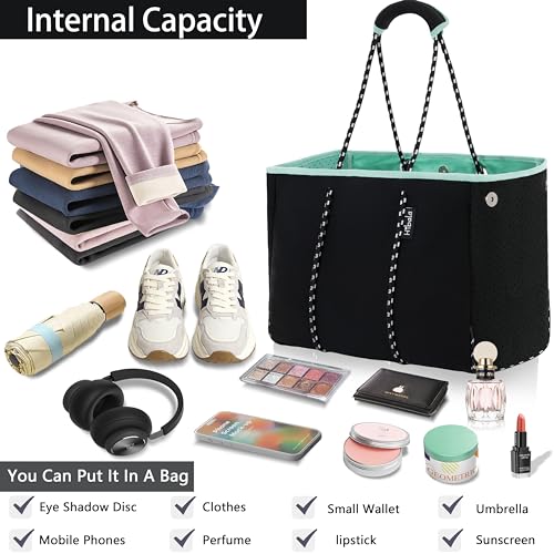 Hibala Neoprene Multipurpose Beach Bag,Gym/Travel/Pool Bag,Tote For Women&Men - color: Black