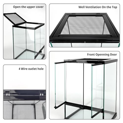 11 Gallon Reptile Glass Tank Vertical Terrarium 12"x12"x18" Habitat Enclosure with Front Openning Door and Top Screen Ventilation for Geckos, Snakes,Tree Frogs,Chameleon - size: 12x12x18 inch