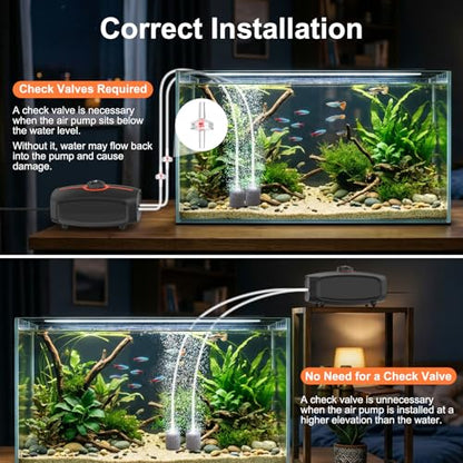 hygger Powerful Aquarium Air Pump, 3.5W/4.5W Ultra Quiet Fish Tank Air Pump Dual Outlet, Adjustable Oxygen Aerator Pump with Air Stone, Aquarium Bubbler for Fish Tank Up to 100-200 Gallon - size: L-(Up to 200 Gallon)