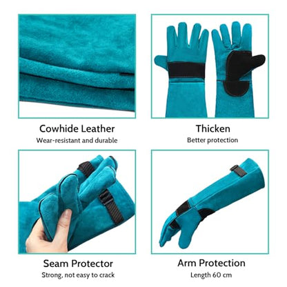 Animal Handling Gloves, Bite Proof for Cats, Scratch Resistant | for Dogs, Cats, Birds, Reptiles, Vet, Grooming & Wildlife Rescue, 23.6-inch Full Forearm, Thickened Leather, Fits Large Hands