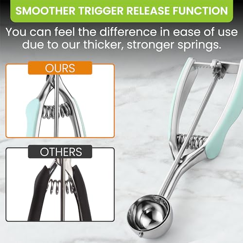 Spring Chef Small Stainless Steel Melon Baller Scoop, #60, 1 Tbsp, Mint | Cookie Scoop for Baking with Soft Grip & Trigger Release, Melon Scooper, Small Ice Cream Scoop, 1 Tablespoon, Dishwasher Safe - color: Mint, size: #60 - Small - 1 Tbsp
