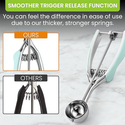 Spring Chef Small Stainless Steel Melon Baller Scoop, #60, 1 Tbsp, Mint | Cookie Scoop for Baking with Soft Grip & Trigger Release, Melon Scooper, Small Ice Cream Scoop, 1 Tablespoon, Dishwasher Safe - color: Mint, size: #60 - Small - 1 Tbsp