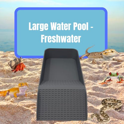 Hermit Crab, Lizard, Turtle, Amphibian XL Watering Pool | Platform Pool Accessory with Access Ramp for Pet Habitats | 9.75" x 5" | Made in USA (X-Large) (Fresh Only, Gray) - color: Fresh Only, Gray