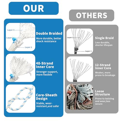 Double Braid Arborist Rope, 1/2 Inch x 150 ft, 9000 LBS Breaking Strength Heavy Duty Tree Climbing Rope, Outdoor Swing Rope for Trees, Climbing, Sailing & General Use - size: 1/2inch*150ft, style: White