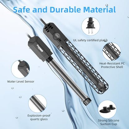 FREESEA Adjustable Aquarium Heater 20-50Gal: 200W 64-95°F Precise Control | Holds Temperature Steady Within 1° F for TropicalFish Community Tanks - External Digital Controller & Dry Run Protection - size: 200W(20-40gallon)