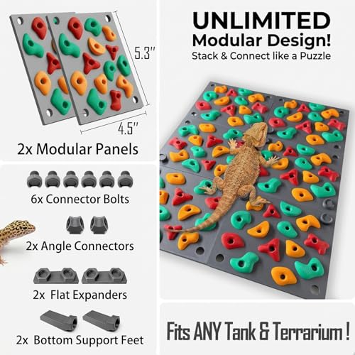 TIMSO Modular Reptile Climbing Wall & Hideout | Splicable Rock Board, Habitat Enrichment Decor, For Bearded Dragon, Leopard Geckos, Lizards, Snakes, Chameleons & Tree Frogs