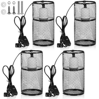 4 Pcs 4 Inch Reptile Heat Lamp Guard Anti Scald,White, Black | Heating Lamp Holder, Mesh Cage, with 150w Ceramic Heat Emitter, Basking Anti Scald, Reptile Lizard Protection, Without Bulb - color: White