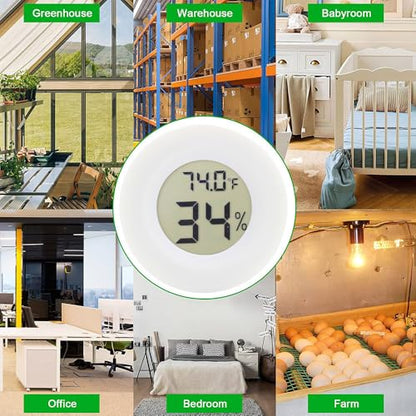 Digital Mini Thermometer Round Hygrometer, 3-Pack, LCD Display, Indoor Temperature Humidity Meter for Greenhouse, Fridge(White)
