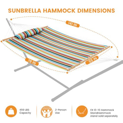 Lazy Daze 12 FT Sunbrella Fabric Hammock, Non-Fading Double Outdoor Hammock | 2 Person Hammock with Pillow, Straps, Carabiners , All Weather Fade Resistant for Outside, Carousel Confetti - color: Carousel Confetti