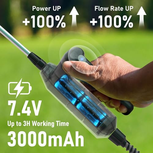 DEGGE Battery Powered Sprayer 2 Gallon, 7.4V Powerful Electric Pump Sprayer | Weed Killer Sprayers with Rechargeable Handle & 5 Mist Nozzles & Retractable Wand & Adjustable Strap for Lawn, Garden, Yard - color: White