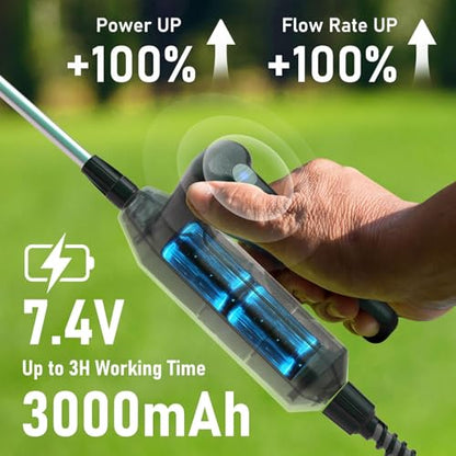 DEGGE Battery Powered Sprayer 2 Gallon, 7.4V Powerful Electric Pump Sprayer | Weed Killer Sprayers with Rechargeable Handle & 5 Mist Nozzles & Retractable Wand & Adjustable Strap for Lawn, Garden, Yard - color: White