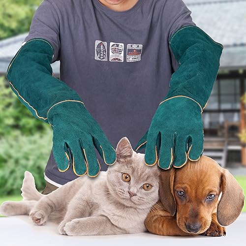 Animal Handling Gloves Bite Proof,23.7 inch Leather Bite Proof Gloves for Grabbing Reptile, Grooming, Trips to Vet. Puncture & Scratch Resistant, Bite Proof for Cat Dog Bird Falcon Livestock Snake