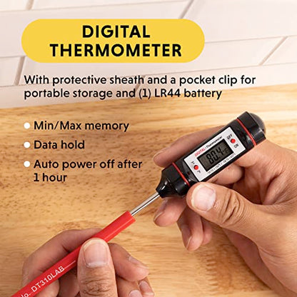 General Tools Digital Thermometer #DT310LAB, 8 Inch Extra Long Stainless Steel Probe, -58 to 302 degrees Fahrenheit (-50 to 150 degrees Celsius) Range with High and Low Alarms, Auto-Off
