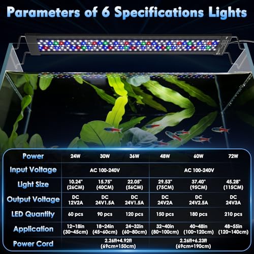 AQQA LED Aquarium Light, 24/7 Mode High Lumen Full Spectrum Fish Tank Light | DIY Mode, Adjustable Timer/Brightness, Extendable Bracket, Memory Function, IP68 Waterproof, Fits for 12–18 Inch Tanks - size: For 12'' - 18'' Tank
