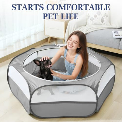 Pawaboo 2-in-1 Small Animals Playpen with Pad, Gray+Gray | Waterproof, Reusable Pad, Portable Outdoor Yard Fence with 3 Metal Rod, For Chick/Kitten/Guinea Pig/Rabbits/Chinchillas - color: U-Gray+Gray