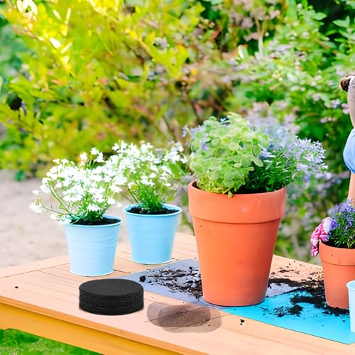 100pcs Flower Pot Hole Mesh Pad, 10cm/4in Round Bonsai Eye Mesh Drainage Screens Plant Pot Netting Meshes Barrier Mat for Preventing Soil and Substrate Leakage (Black)